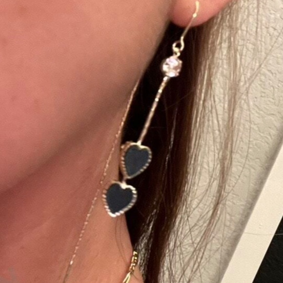 Gold Tone Rhinestone Heart Vday Valentine's Threader Earrings - Picture 6 of 6